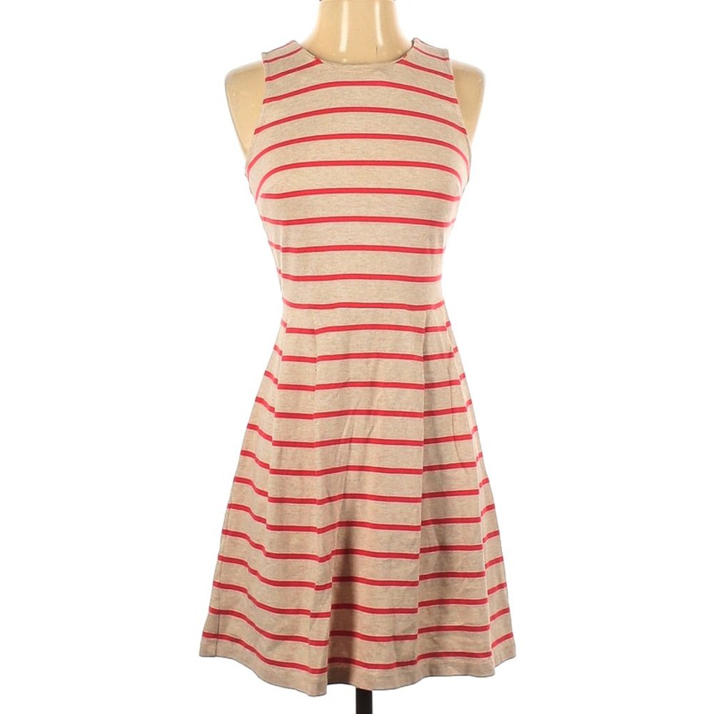 Loft Size 6 Women's Coral Beige Striped Pleated Sleeveless Knit Dress